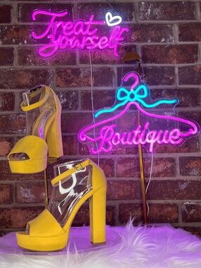Yellow Open-Toe Platform Heels